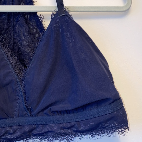 XL navy Aerie Racerback Bralette, Eyelash Lace Bra Adjustable Straps EUC 1X blue - Picture 7 of 14